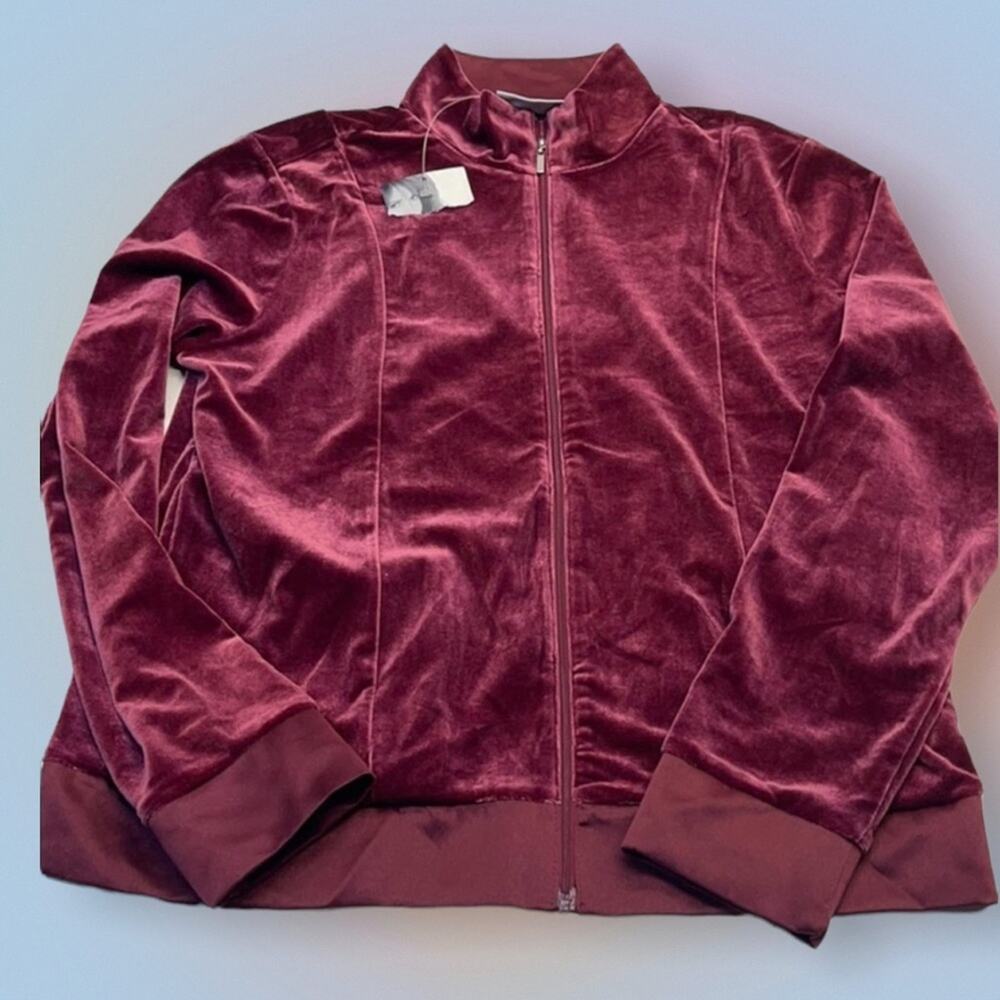 JACLYN SMITH Women’s Small Burgundy Velour Zip Up Sweatshirt